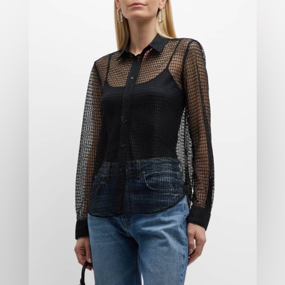 Nili Lotan Black Sheer Button Down Shirt
